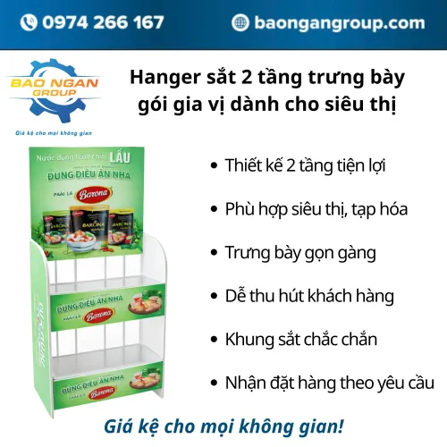 Hanger sắt 2 tầng trưng bày gói gia vị dành cho siêu thị
