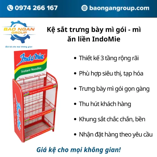 Kệ sắt trưng bày mì gói - mì ăn liền IndoMie