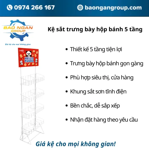 Kệ sắt trưng bày hộp bánh 5 tầng