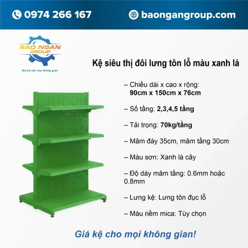 Kệ siêu thị đôi lưng tôn lỗ màu xanh lá