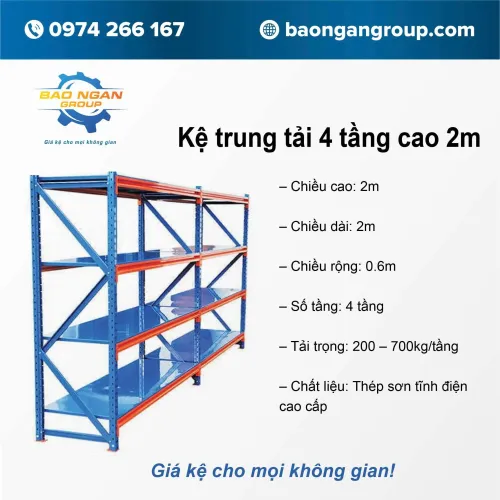 Kệ trung tải 4 tầng Cao 2m