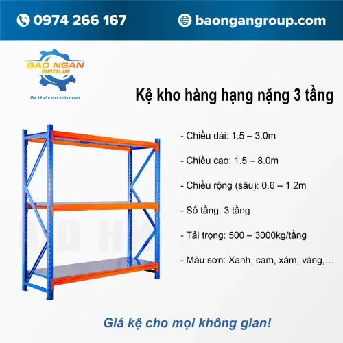 Kệ kho hạng nặng 3 tầng